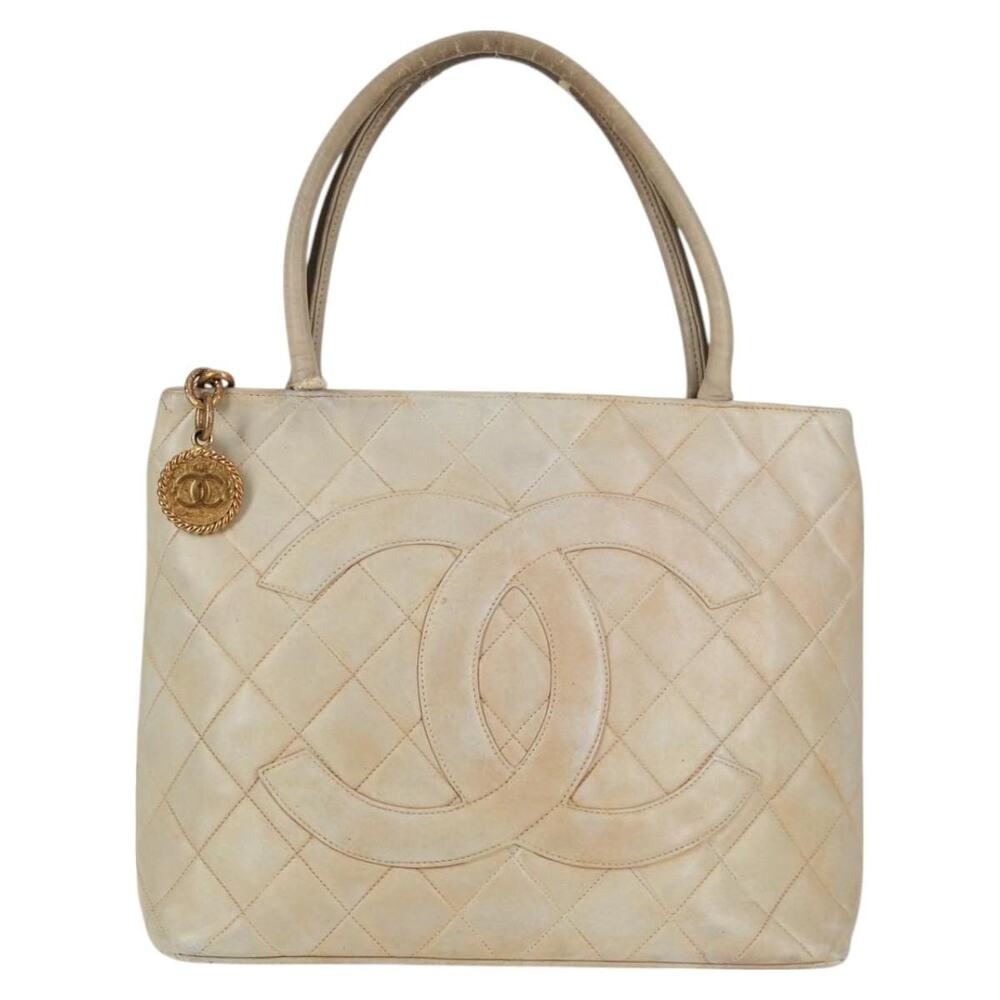 Chanel CC Lambskin Leather Tote Bag Beige